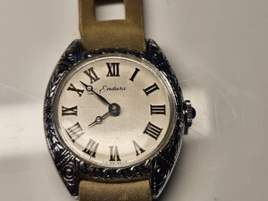 Vintage Endura Watch Women 25mm Silver Tone Swiss-Made, Leather Band - Picture 1 of 5