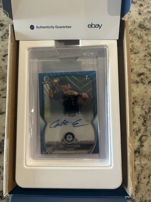2023 Bowman Draft Chrome Baseball Colt Emerson Blue Wave Refractor 1st Auto /150 - Image 1 of 2