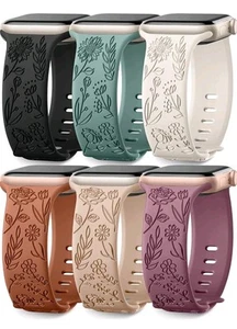 6-pak kwiatowych grawerowanych opasek kompatybilnych z paskami Apple Watch dla kobiet - Zdjęcie 1 z 4