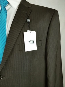 Evan Picone 2pz Tuta Uomo 48R Marrone Scuro Pantaloni Gessato 42W Rayon Due Pezzi - Foto 1 di 23