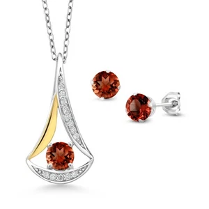 3.09 Ct Garnet E-F Lab Grown Diamond 925 Silver and 10K Yellow Gold Pendant - Picture 1 of 3