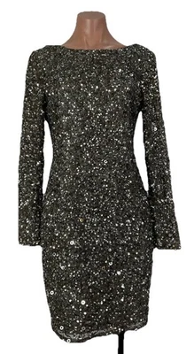 Adrianna Papell Dress Women 4 Silver Sequin Bodycon Mini Low Back Flapper Glam - Image 1 of 4