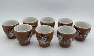Sake Cup Enameled Design Ceramic Set of 8 Saki Mid Century Japan Vintage - Picture 1 of 7
