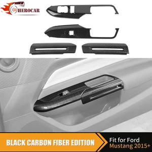 4PCS Carbon Fiber Door Window Lift Armrest Handle Covers For Ford Mustang 2015+ - Picture 1 of 22