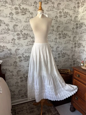 Antique Victorian Edwardian White Cotton Petticoat Cottagecore Historical 1800s - Image 1 of 4