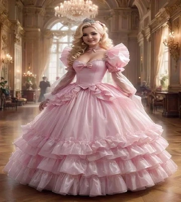 Vestido de novia gótico victoriano rosa bebé manga larga oranza volantes bullicio Foto 1 de 4