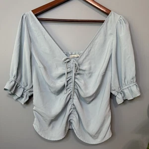 Abercrombie & Fitch Cinch Front Top Puff Sleeve. Blue. Size Medium - Picture 1 of 10