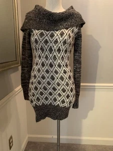 Candies Black White Long Sleeve Cowl Neck Stretch Knit Sweater Dress Size M - Picture 1 of 9