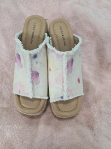 New Lucky Brand Womens Sz 7 1/2 M Scippio Platform Wedge Sandal Mule 3.5” Heel - Picture 1 of 9