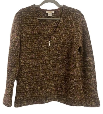 Cárdigan chaqueta suéter tejido con cremallera Talbots para mujer L marrón multi acrílico Foto 1 de 4