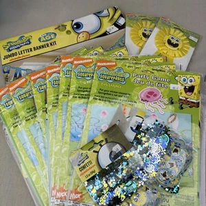 Sponge Bob Squarepants Party Lot ~Sticker Games, Banner Kit, Confetti, Ribbons - Picture 1 of 10