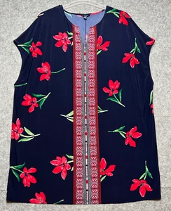 Chaps Dress Womens 22W Blue Red Boho Flowers Short Kaftan Vibrant Light Beachy - Picture 1 of 13