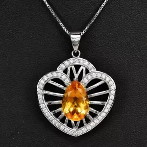 925 STERLING SILBER ANHÄNGER NATUR ORANG GELBER CITRIN BIRNE & WEISS CZ - Bild 1 von 8