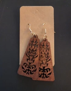 Jewelry Earrings Gift Brown Floral Cutout Bohemian Wood Wedding Stocking Stuffer - Picture 1 of 2
