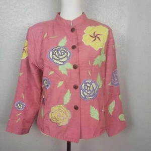 Giacca blazer donna Alex Kim rosa giallo floreale bottoni foderata media - Foto 1 di 7