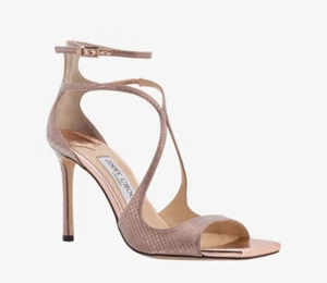 Jimmy Choo Azia 75 mm Sandal Dusty Ballet Pink Diamond Glitter Sandal Nude 36.5 - Picture 1 of 12