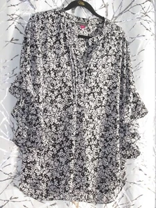 Victor Costa Black White Floral Print Ruffled Bell Sleeves Size XL Extra Large - Picture 1 of 2