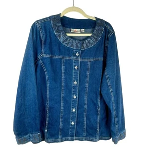 Quacker Factory Sequin Denim Jean Jacket Women Large Blue Studded Rhinestone - Picture 1 of 7