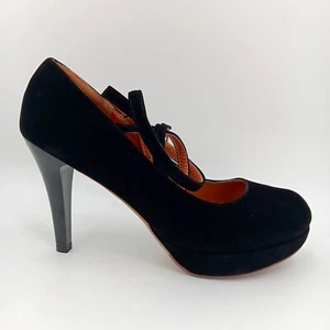 Woman's Black Velvet High Heels, Size 9.5, Covered Toe/Wrap Ankle Strap SH - Picture 1 of 7