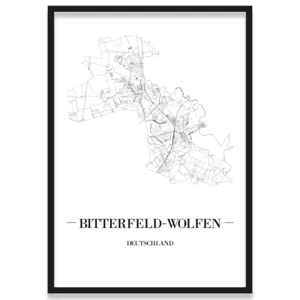 JUNIWORDS Stadtposter, Bitterfeld-Wolfen, Weiß, Kunstdruck Plan Map - Bild 1 von 7