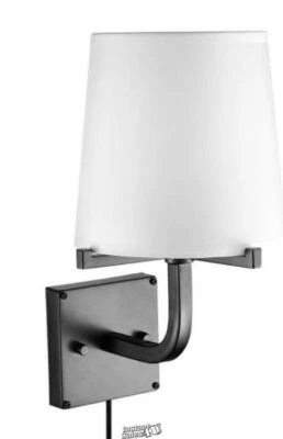 Valerie 1-Light Dark Bronze Plug-In or Hardwire Wall Sconce with White Shade - Image 1 of 4