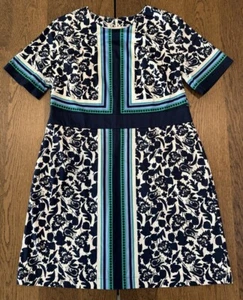Boden Alexa Cotton Shift Dress Women’s Sz 14R Navy Floral Short Sleeve Back Zip - Picture 1 of 12