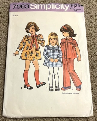 Vintage 1975 Simplicity Size 6 Girls Dress Pattern  #7063 - Image 1 of 3