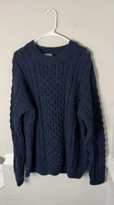Vintage LL Bean Men’s 2XL navy blue Speckled Sweater 100% Wool cable knit fishe - Image 1 of 4