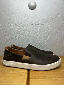 OluKai Men's Lae'ahi 'ili Leather Slip on Sneaker Brown Size 10 Classic White - Picture 1 of 11