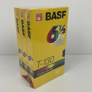 Paquete de 3 cintas VHS BASF T-130 calidad extra medios en blanco de 6,5 horas nuevas selladas - Imagen 1 de 5