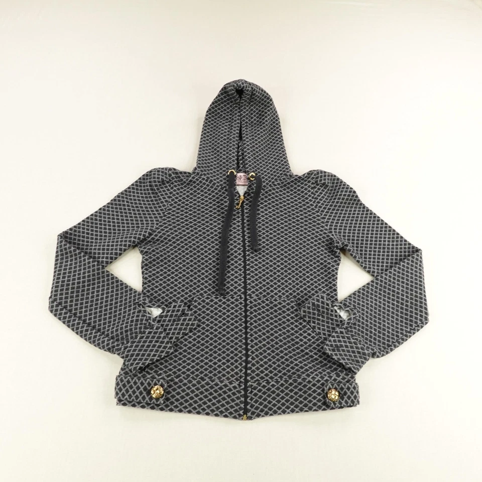 Sudadera con Capucha Juicy Couture De Colección Para Mujer Mediana Negra Gris Cremallera Completa EE. UU. ^ Foto 1 de 4