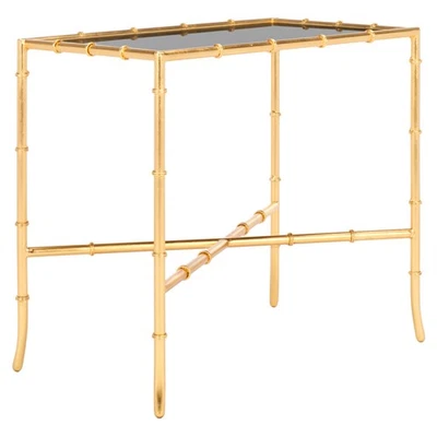 Home Collection Chandler Accent Table, Gold Cross Base with Black Glass Top, ... - Image 1 of 4