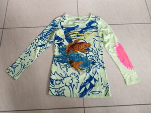 ++ Ed Hardy by Christian Audigier langarm Damen T-Shirt Fisch grün Gr. L *Neu* + - Bild 1 von 4