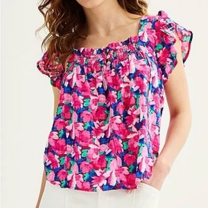 Draper James RSVP Floral PrintFlutter Sleeve Squareneck Top Women’s size XXL - Picture 1 of 9