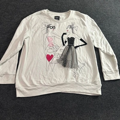 DKNY The Everywhere Sweatshirt XL White Graphic Embellished Pullover - Image 1 of 4