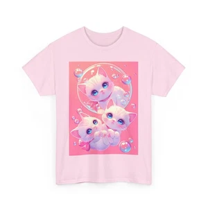 WHITE KITTY CATS BUBBLE ART CUTE TEE TSHIRT KAWAII GIFT MEN WOMEN TEENS SHIRT - Picture 1 of 13
