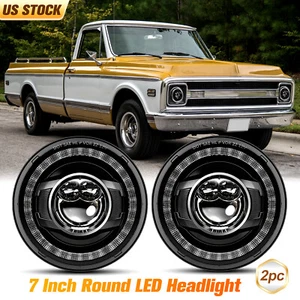 2PC 7" Round LED Headlights Halo Turn Signal DRL For Chevy C10 C20 C30 1975-1980 - Picture 1 of 16