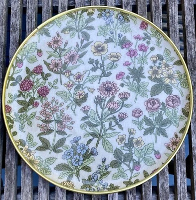 Bandeja para servir floral redonda Keswick gris dorado borde vintage 12 pulgadas Foto 1 de 4