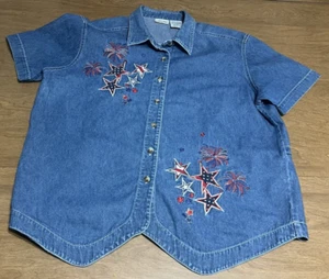 Cabin Creek Large Damen Denim Button Shirt USA Patriotic Fireworks Stars Top - Bild 1 von 8
