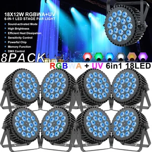 8PCS LED 18x12W 6in1 RGBWA UV Par Can Light Stage Lighting DMX Party DJ Disco - Picture 1 of 15