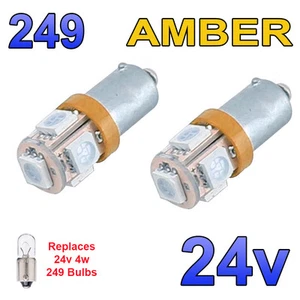 2 X 24V AMBER BA9s LED BULBS 249 SIDE LIGHT WEDGE HGV MAN VOLVO - Picture 1 of 5