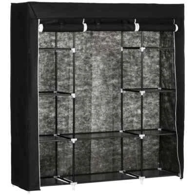 Fabric Wardrobe Portable Wardrobe with 10 Shelves 1 Hanging Rail Black — 第 1/4 张图片