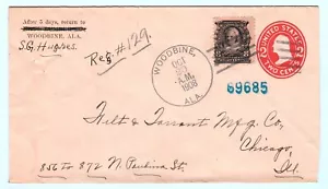 1908 Registrato 8¢ (#306) Woodbine, Alabama a Chicago, Ill. Martha Washington - Foto 1 di 2