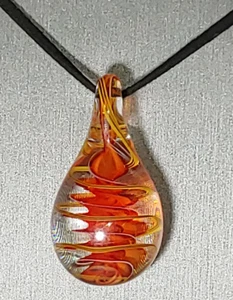 Red/Yellow/White Swirl Teardrop Pendant Necklace Large Handmade Lampwork Glass - Picture 1 of 4