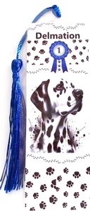 DELMATION DOG,PAW PRINTS,BLUE RIBBON UNIQUE LAMINATED BOOKMARK - Imagen 1 de 1