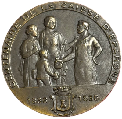 #15126 - Médaille centenaire de la caisse d'épargne à Avallon 1836 - 1936 - Photo 1/2