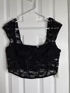 Faded Rose Corset Bustier Womens Size Large Black Cropped Lace Top NWT - Picture 1 of 8
