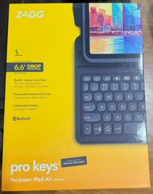 Funda con teclado inalámbrico ZAGG Pro Keys para Apple iPad Air 10.9" 4ta/5ta generación - NUEVA Foto 1 de 2
