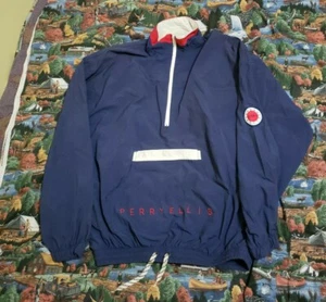 Vintage 90s Perry Ellis America Windbreaker Jacket Spell Out Color Block L - Picture 1 of 6