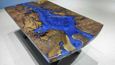 Epoxy Resin Table, Blue river table epoxy inlay burl Acacia wood, Resin tables - Image 1 of 4